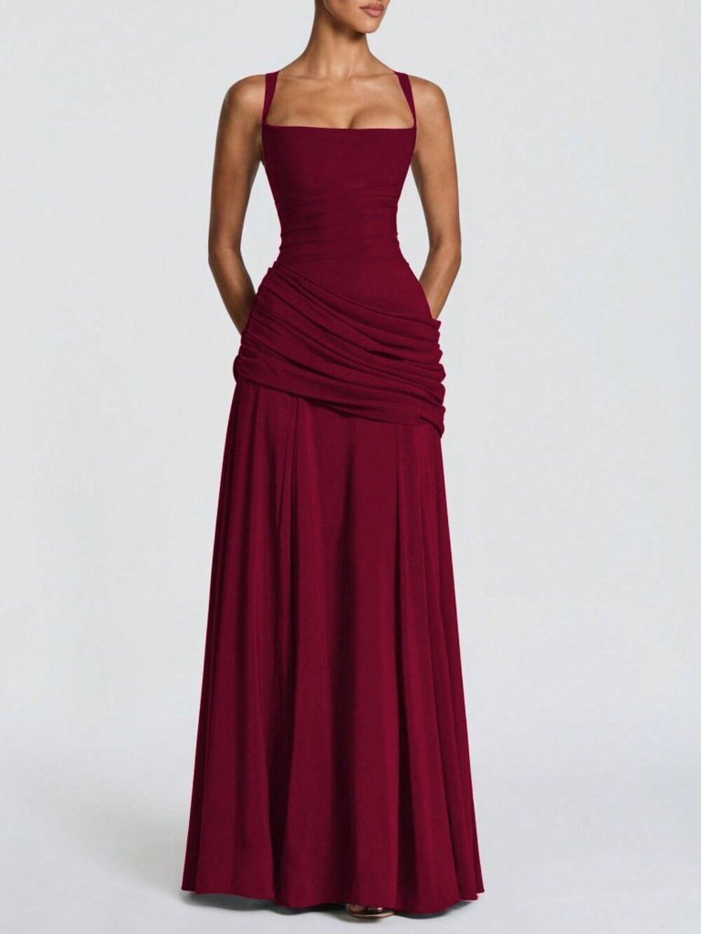 Burgundy Elegant Women's Strapless Fitted Dress - Picture 5 of 7
